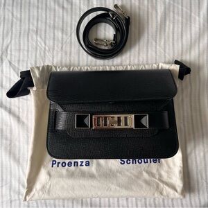 Authentic Proenza Schouler PS11 Mini Classic in Black Linosa Leather